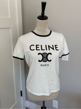 CELINE Paris White Cotton Tee size S